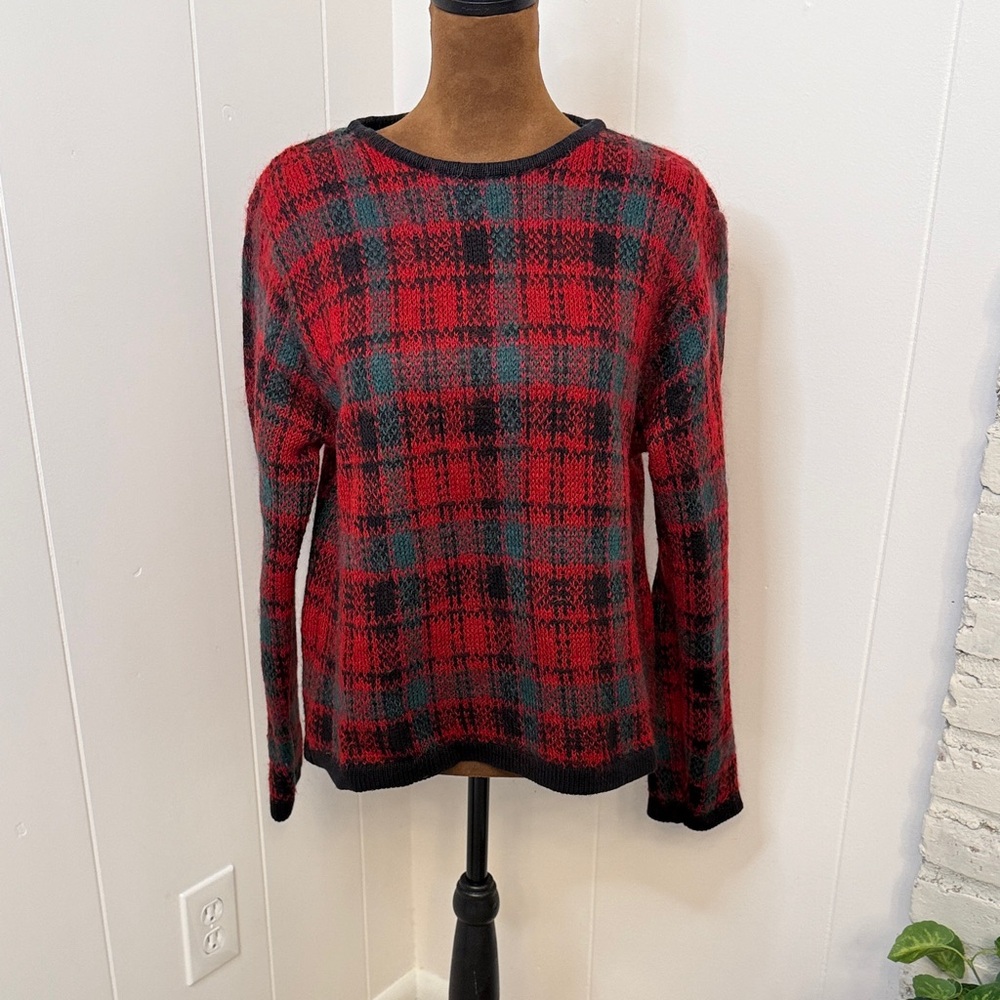 Vintage GAP Red and Black Plaid Mohair/Wool/Cotton Blend Sweater Large